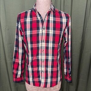 21men Red and Blue Plaid Button Down Shirt